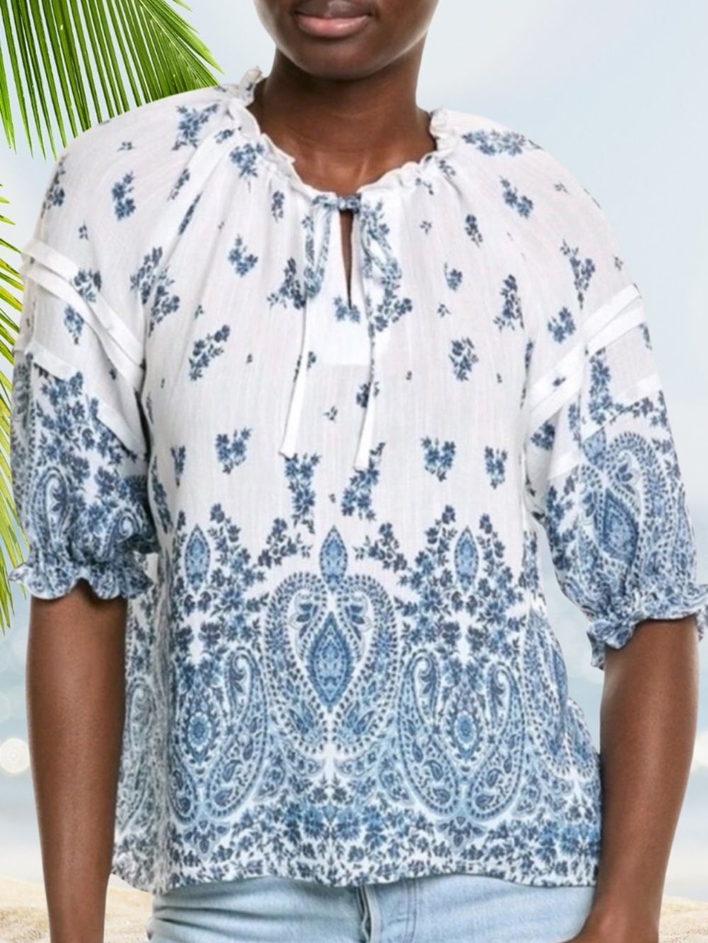 Nanette Lepore - Boho Paisley - Puffed Sleeve - Cottage Peasant Blouse - Size L